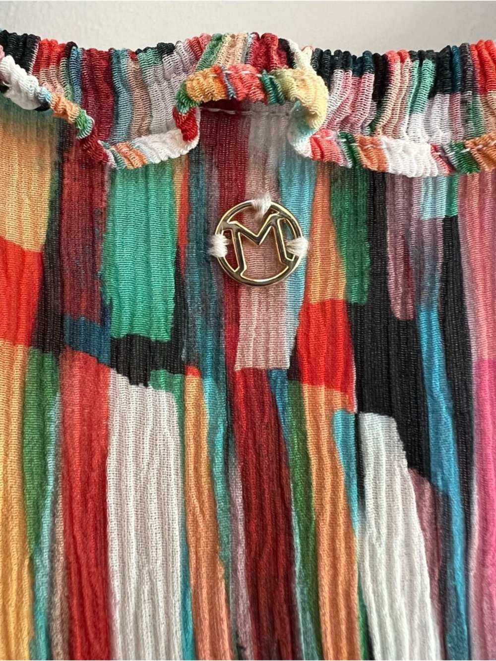 Marie Oliver Vanessa Watercolors Striped Keyhole Ruffle Silk Dress, Rainbow, S - Picture 8 of 11